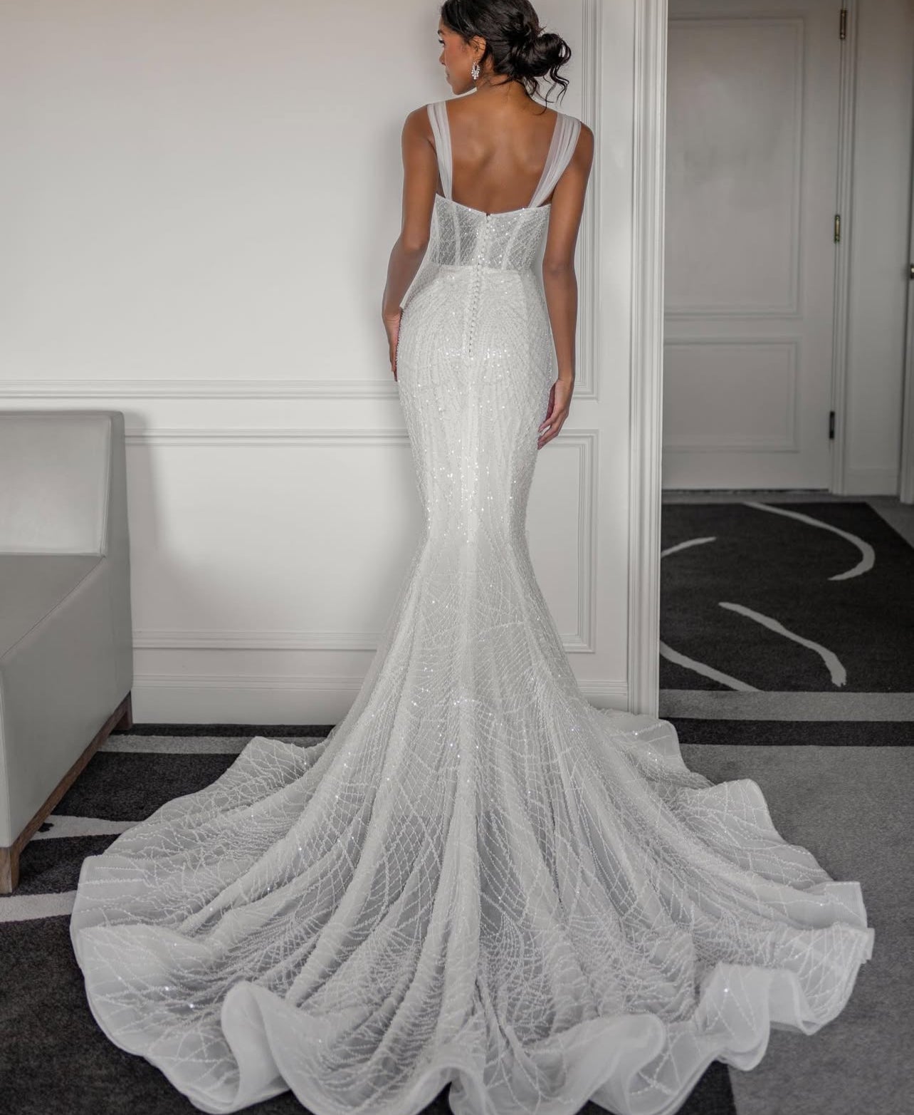 Custom Order Mermaid Wedding Dress with embroidery lace and corset styled bust