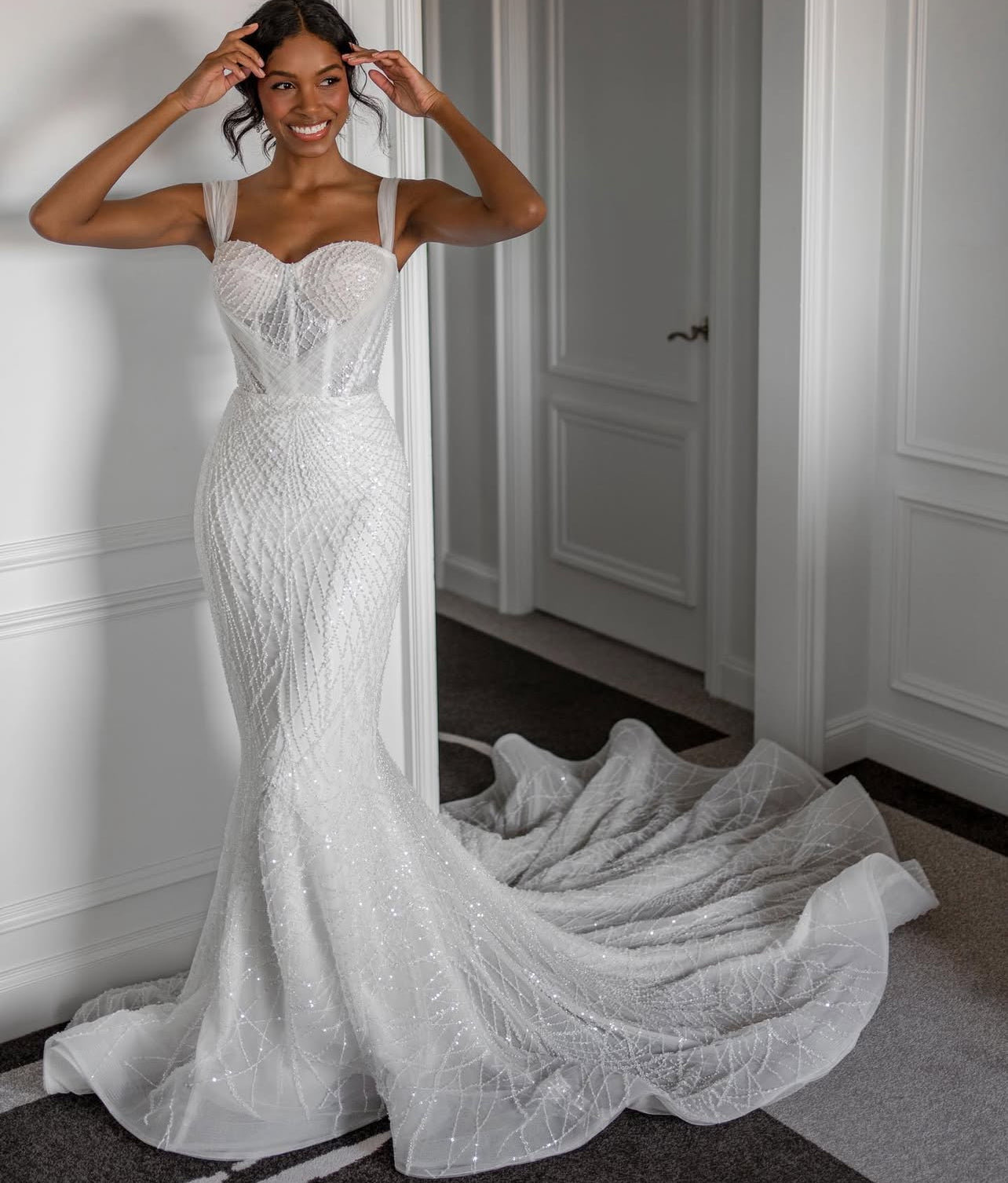Custom Order Mermaid Wedding Dress with embroidery lace and corset styled bust