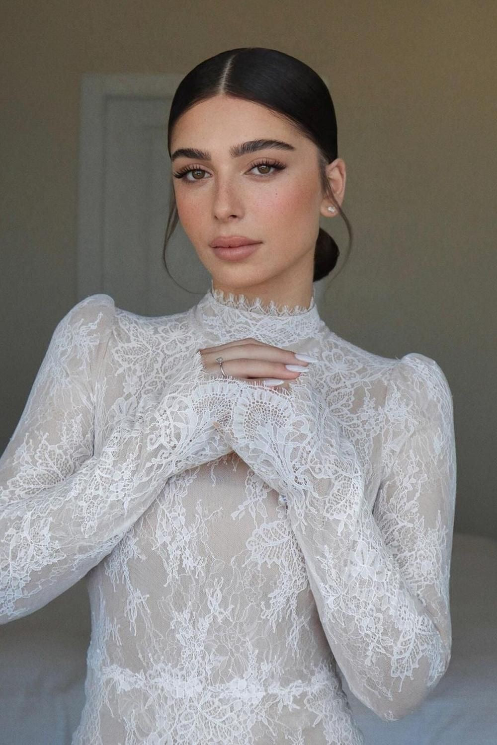 Custom Made Long Sleeve French lace Wedding Dress %50 Deposit