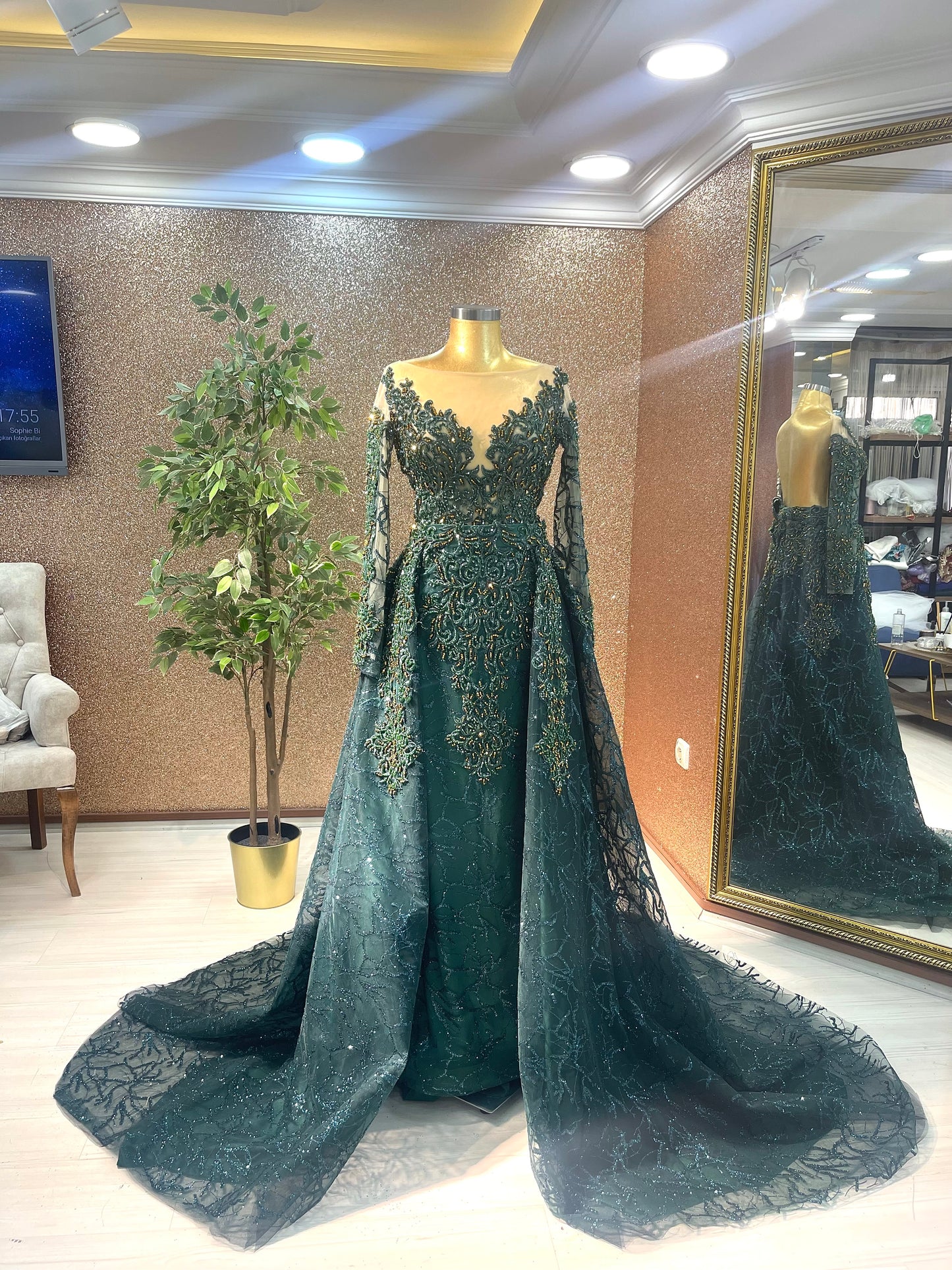 Emerald Green Evening dress with Detachable skirt