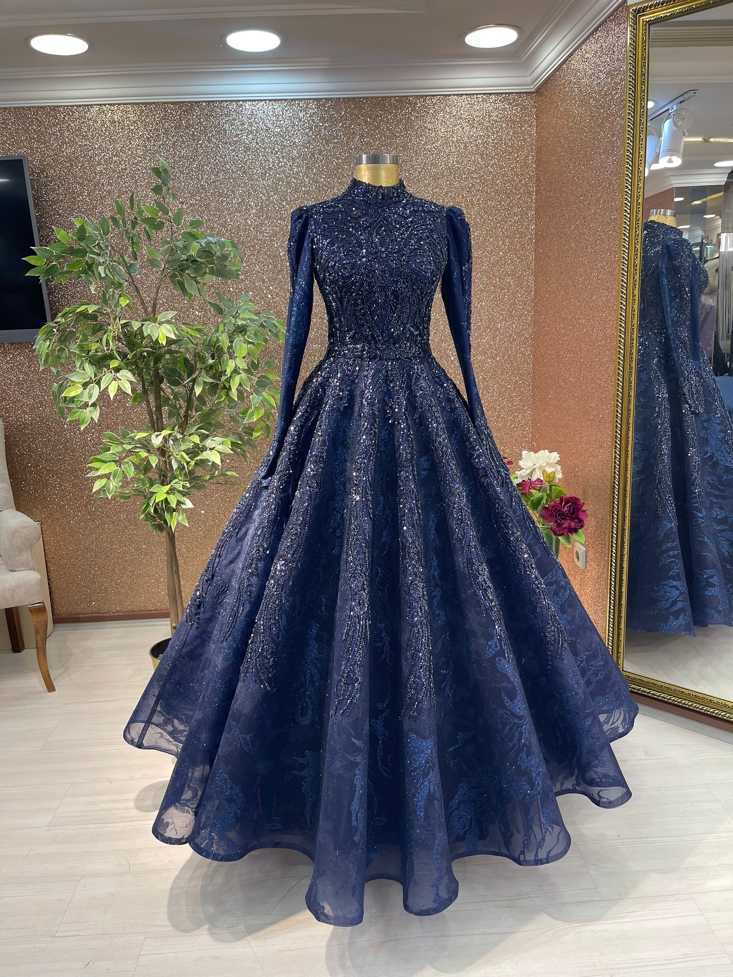 Navy Evening Dress for Modest