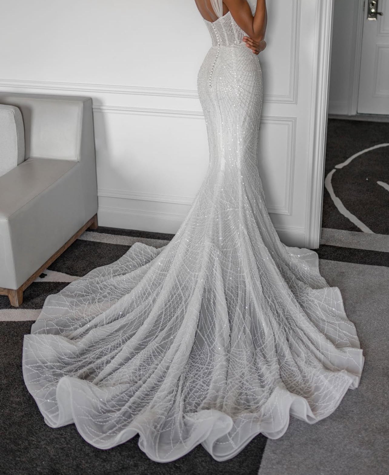 Custom Order Mermaid Wedding Dress with embroidery lace and corset styled bust