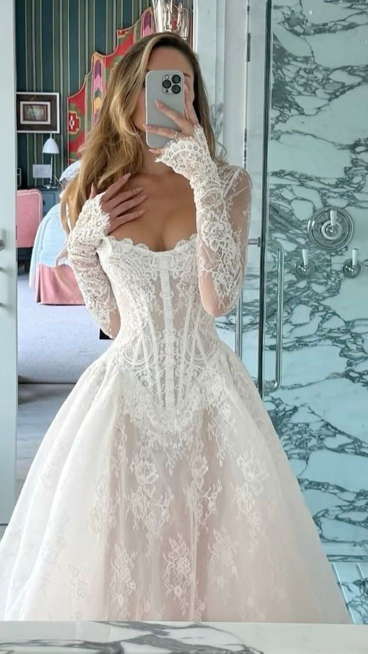 Custom Made Long Sleeve French lace Wedding Dress %50 Deposit