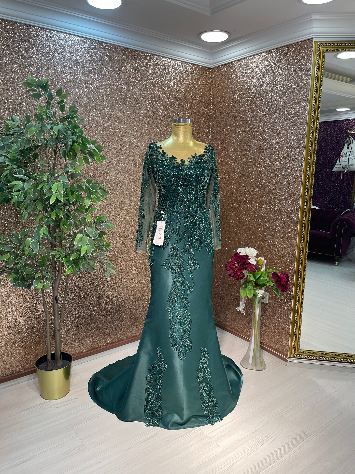 Emerald Green Evening dress with Detachable skirt