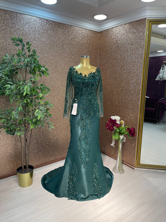 Emerald Green Evening dress with Detachable skirt