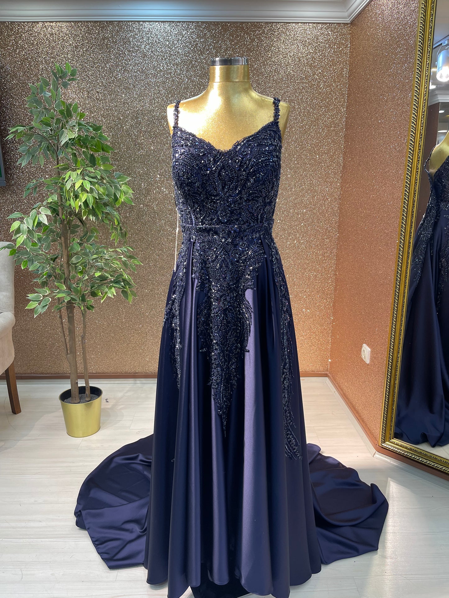 Navy Caftan Evening Dress with Inner Dress
