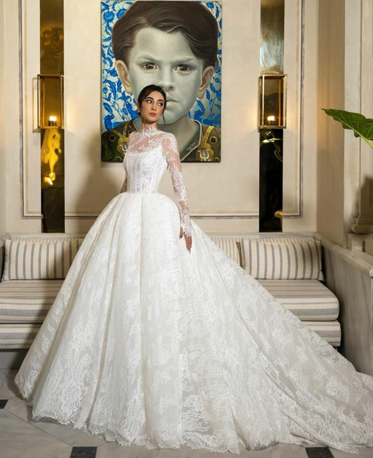 Custom Made Long Sleeve French lace Wedding Dress %50 Deposit