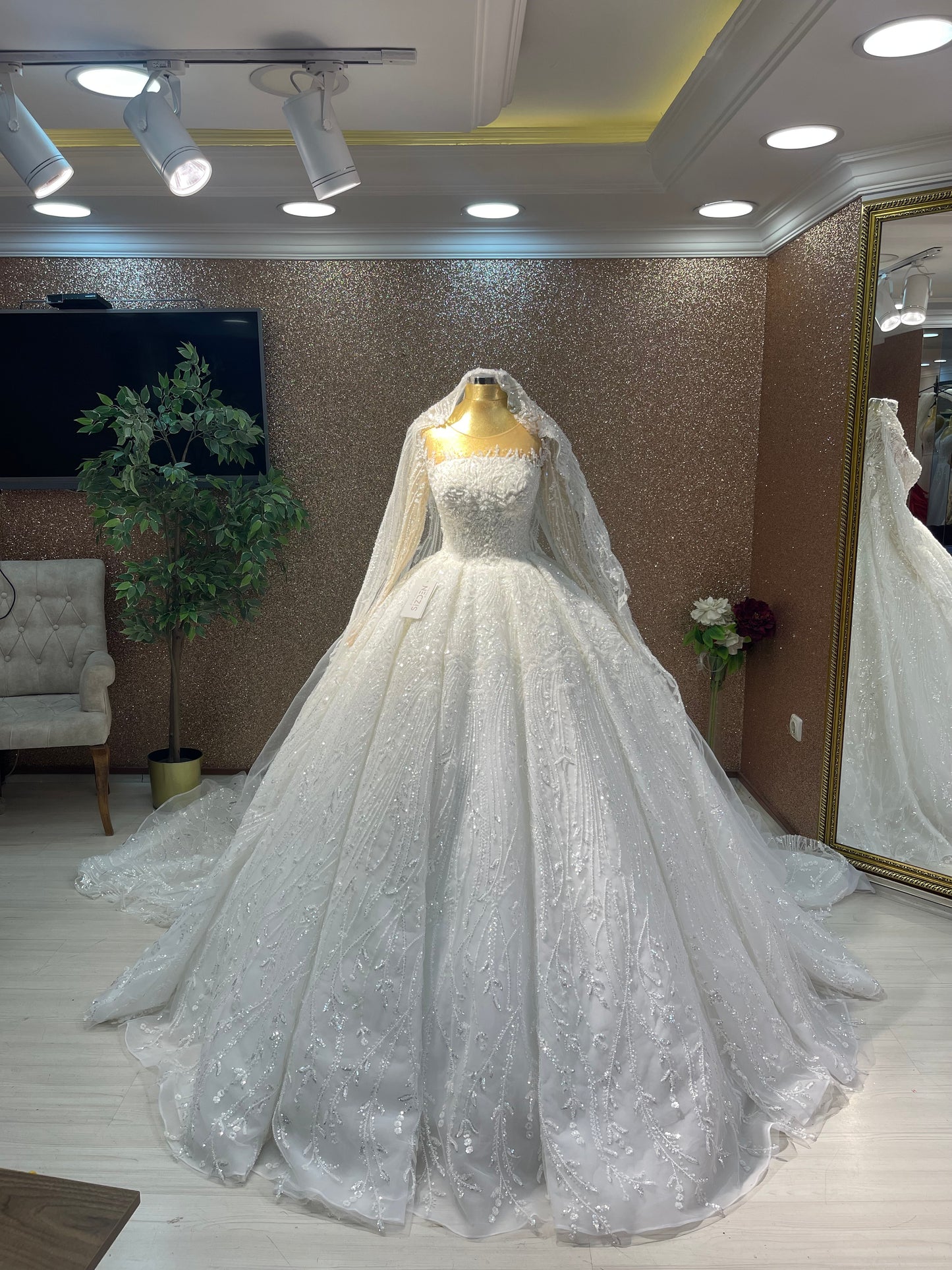 Custom Order Wedding Dress – A-line Styled,Long Sleeves,Matching Veil %50 deposit