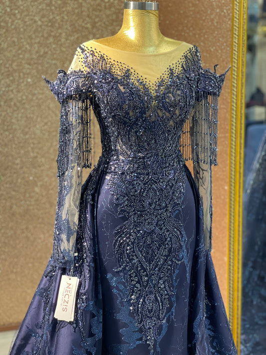 Navy with Detachable Skirt Engagement Dress