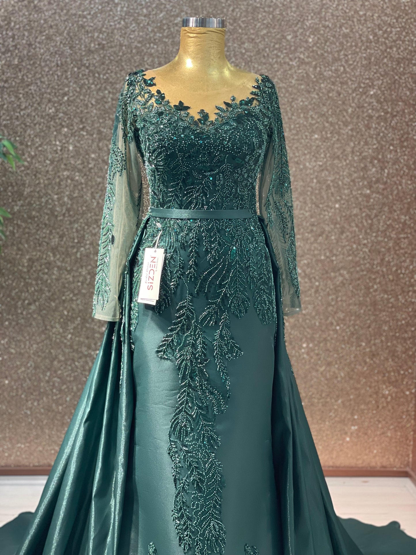 Emerald Green Evening dress with Detachable skirt