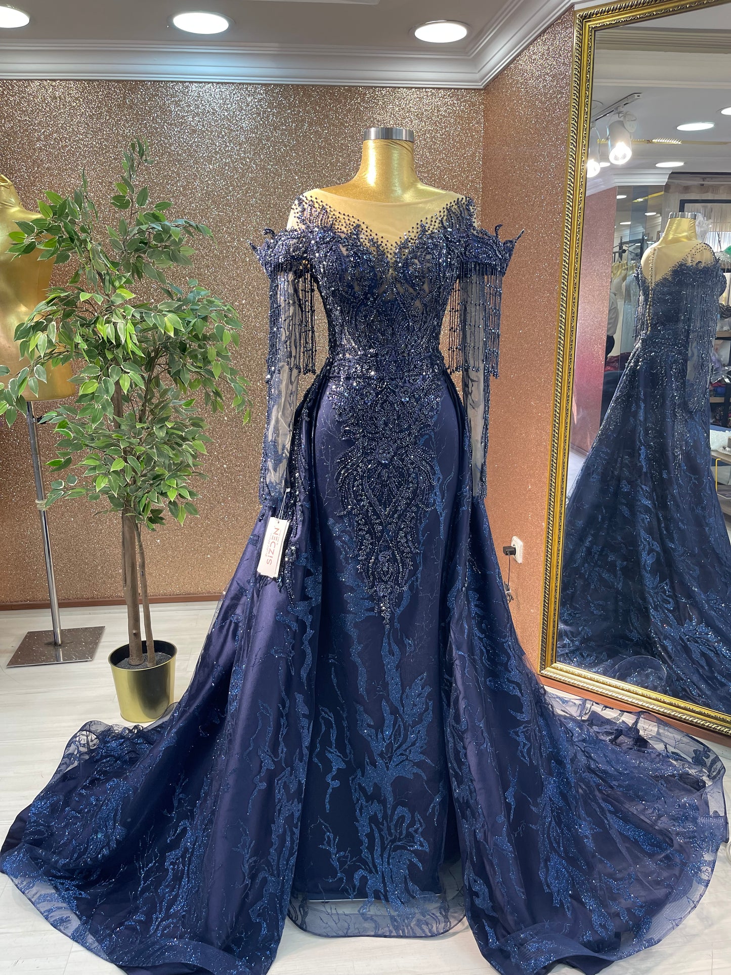 Navy with Detachable Skirt Engagement Dress