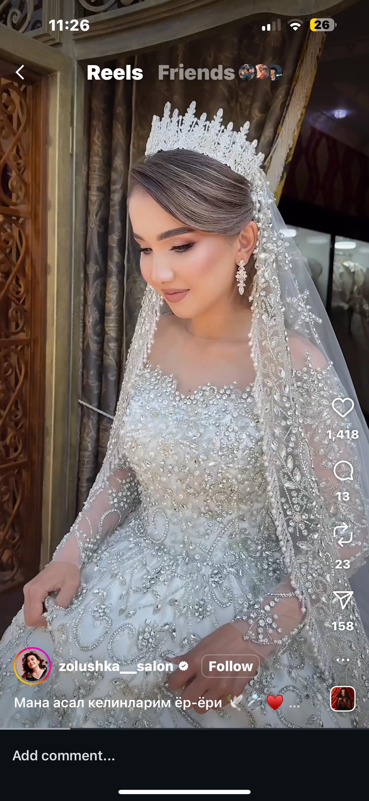 Custom Crystal & Pearl Lace Ball Gown – Long Sleeve, V Neck, Detailled Train (50% Deposit)