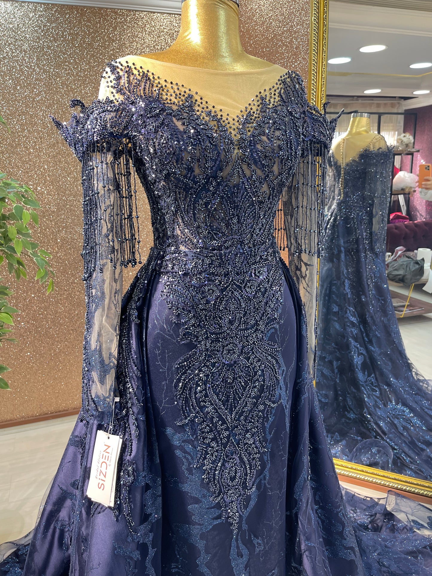 Navy with Detachable Skirt Engagement Dress