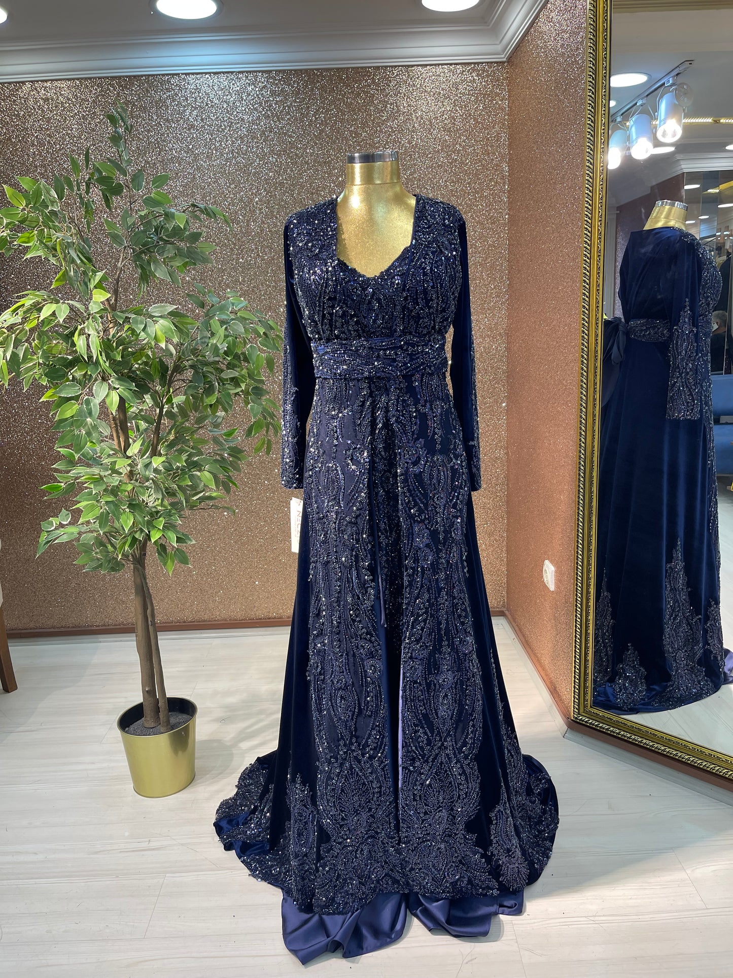 Navy Caftan Evening Dress with Inner Dress
