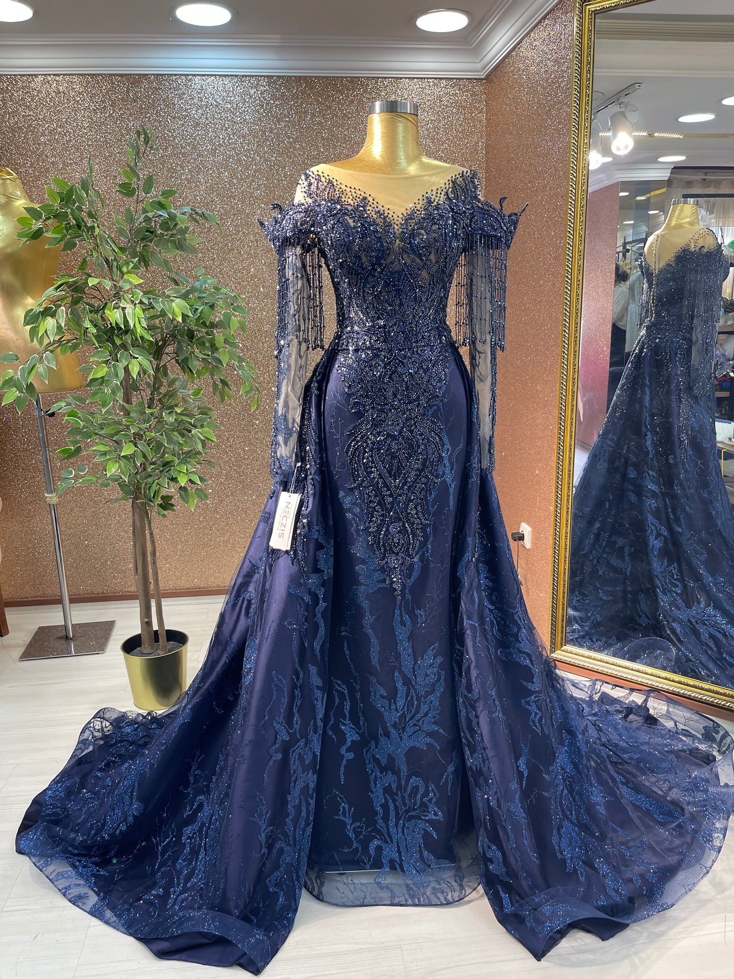 Navy with Detachable Skirt Engagement Dress