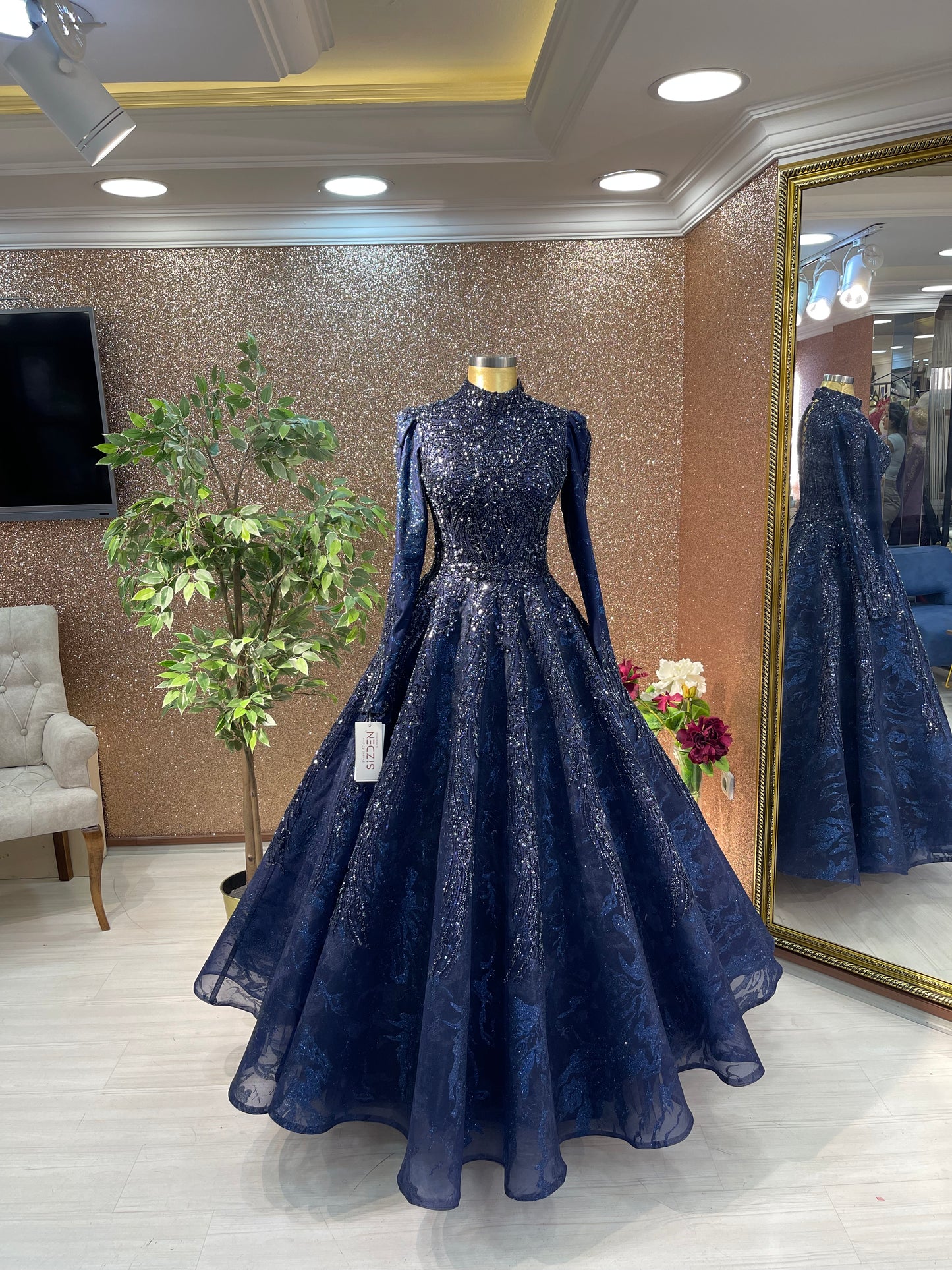 Navy Evening Dress for Modest