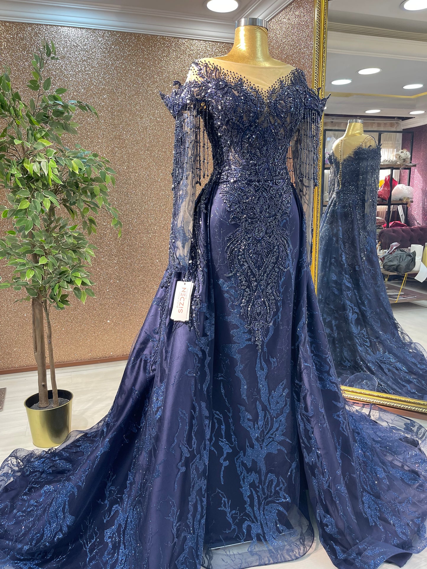 Navy with Detachable Skirt Engagement Dress