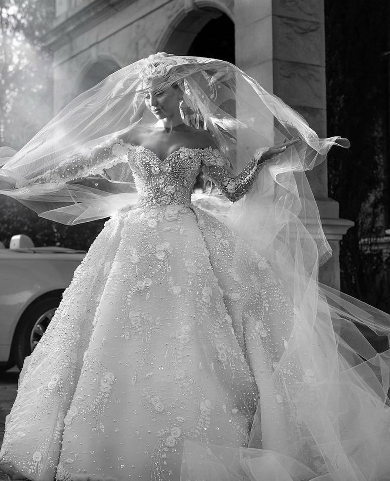 Inspired by Steven Khalil – 3D Floral Off-Shoulder Ball Gown-Custom Made