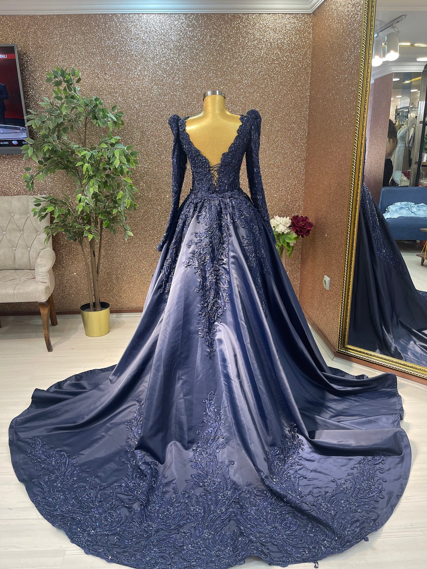 Navy with Detachable Skirt Engagement Dress