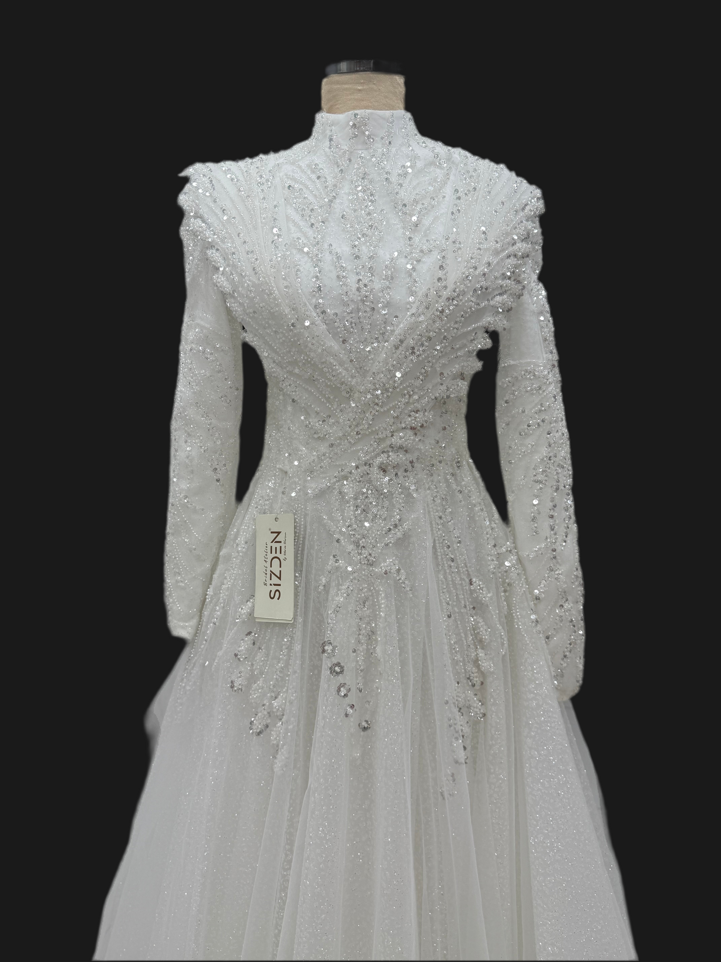Modest Hijab Hellenistic Glitter Tulle Detailed A-Line Wedding Dress – Custom Covered Bridal Gown