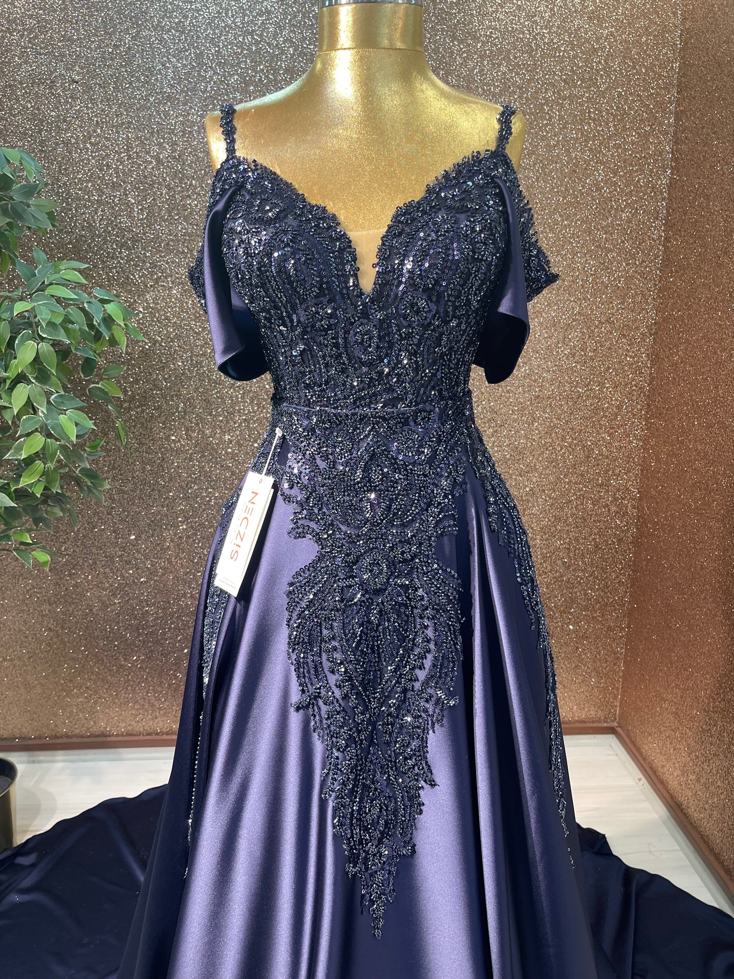 Navy Satin Evening Dress