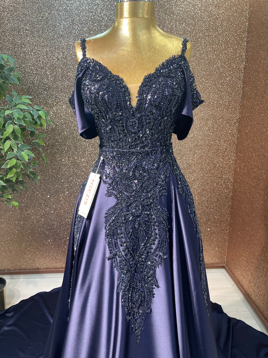 Navy Satin Evening Dress