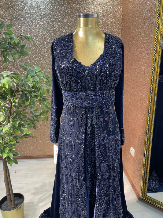 Navy Caftan Evening Dress with Inner Dress