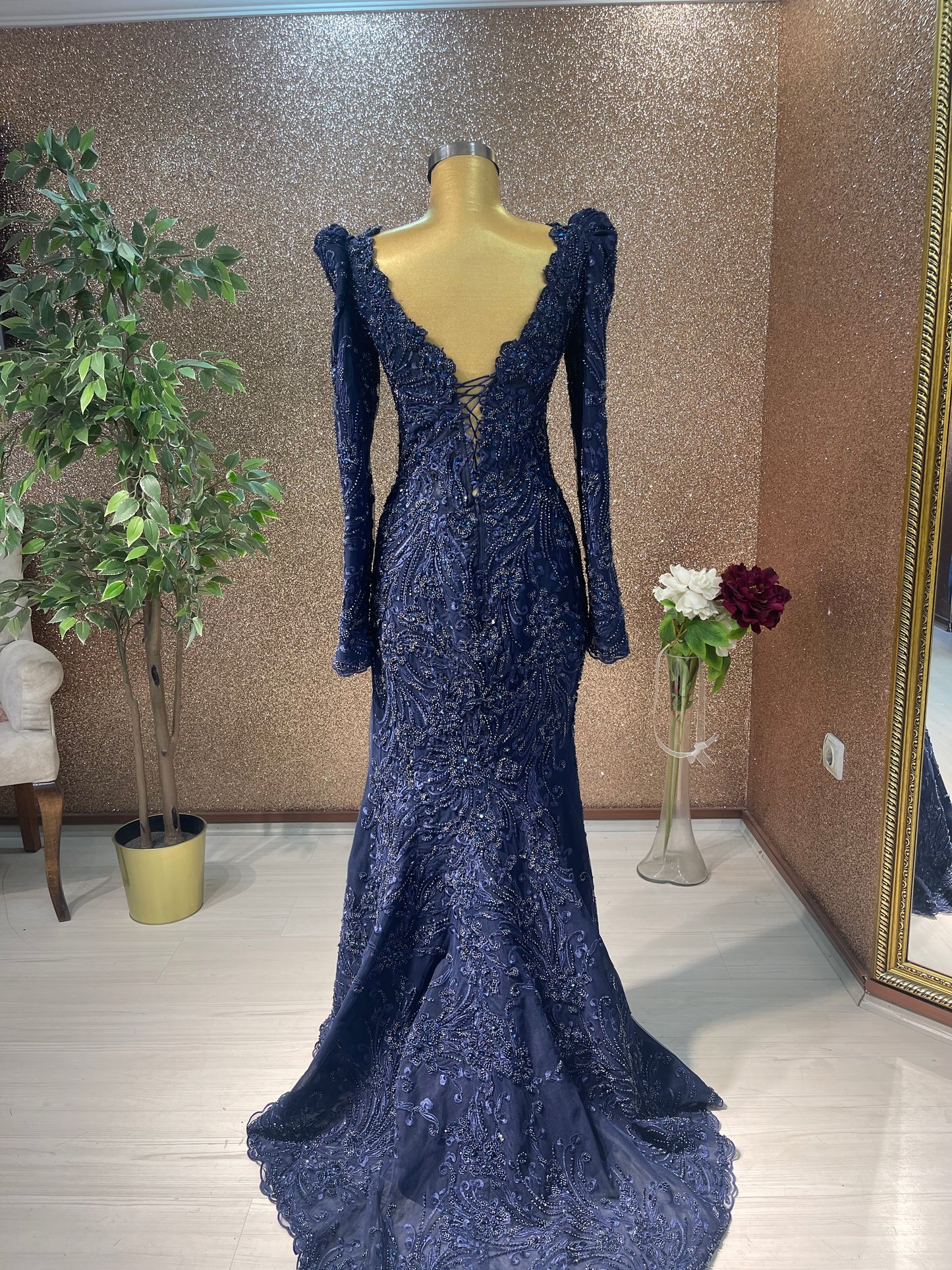 Navy with Detachable Skirt Engagement Dress