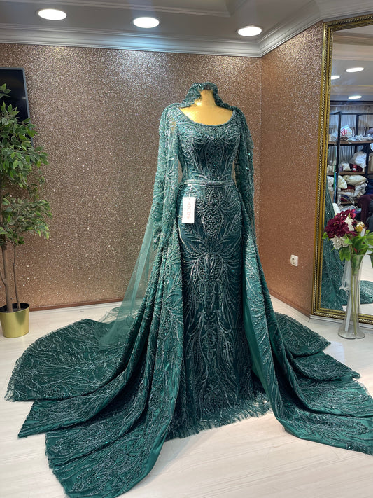 Emerald Green Evening dress with Detachable skirt