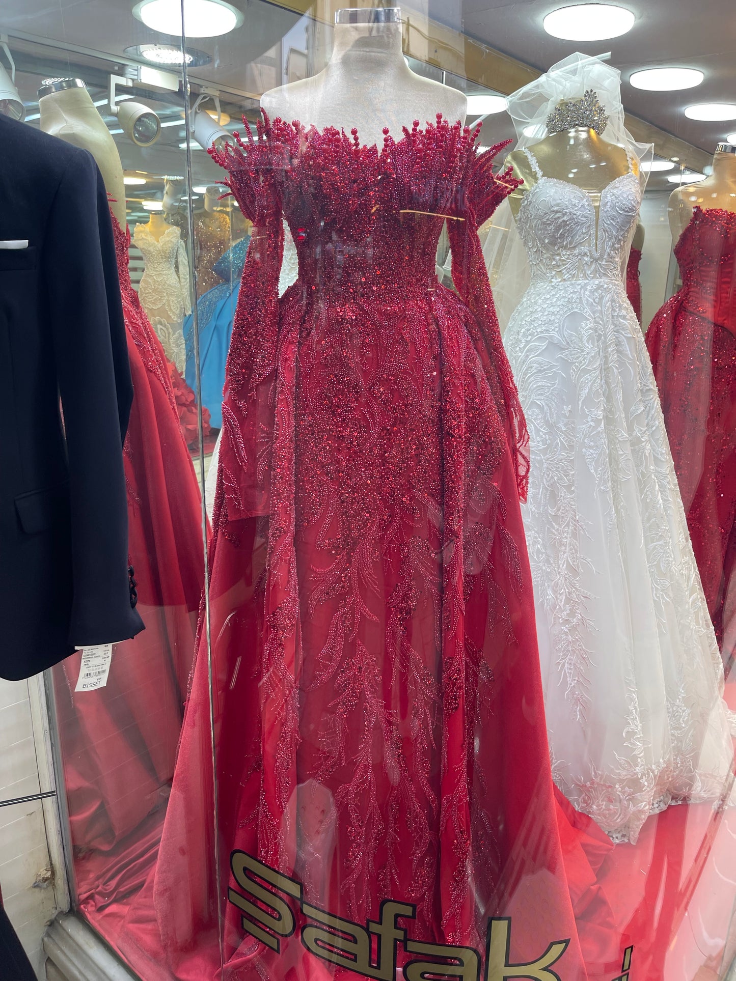 Red Mermaid Gown with Detachable skirt Engagement Dress