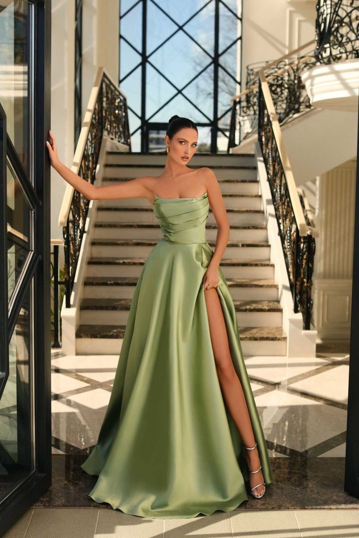 Green Satin Dress-Vivien