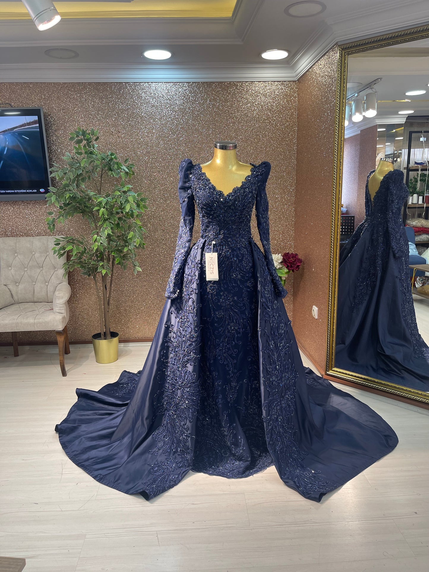 Navy with Detachable Skirt Engagement Dress